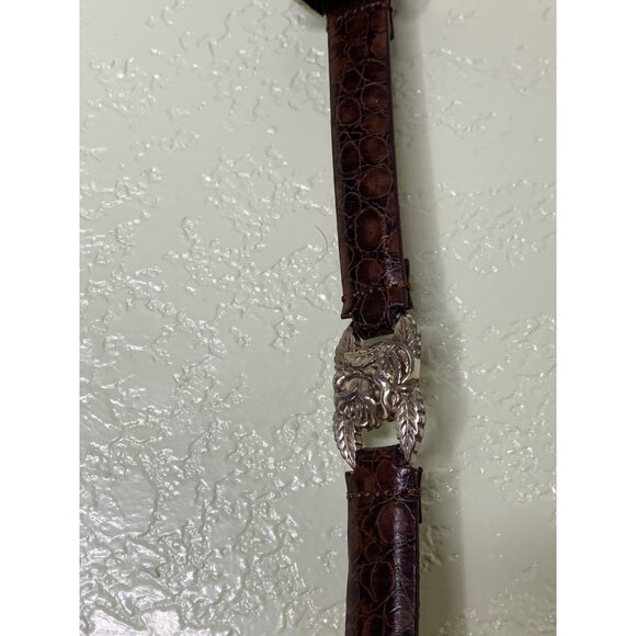 Brown  Genuine Leather Snakeprint Belt With Medal Rose Detailing - Picture 3 of 12